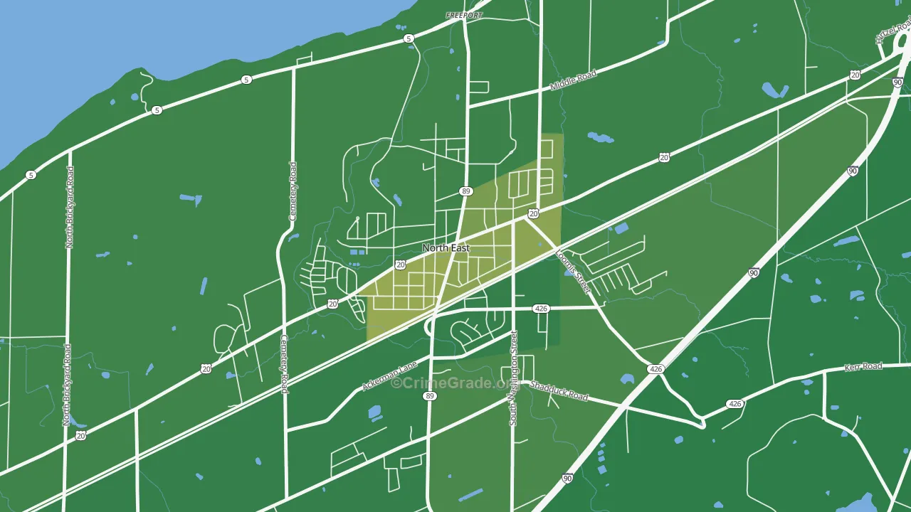 Downtown North East, North East, PA Map of Arson Rates