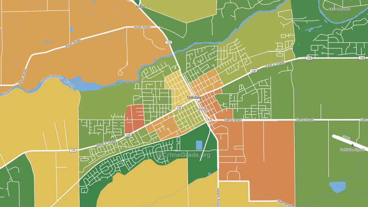 Downtown Oakdale, Oakdale, CA Map of Arson Rates