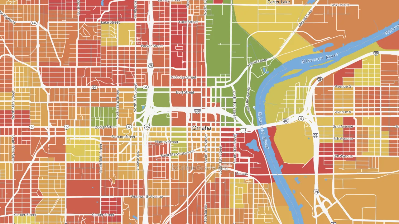 Downtown Omaha, Omaha, NE Map of Arson Rates