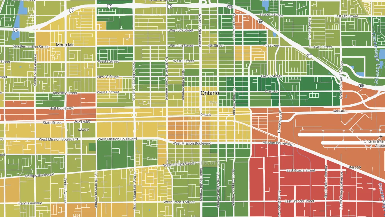 Downtown Ontario, Ontario, CA Map of Arson Rates