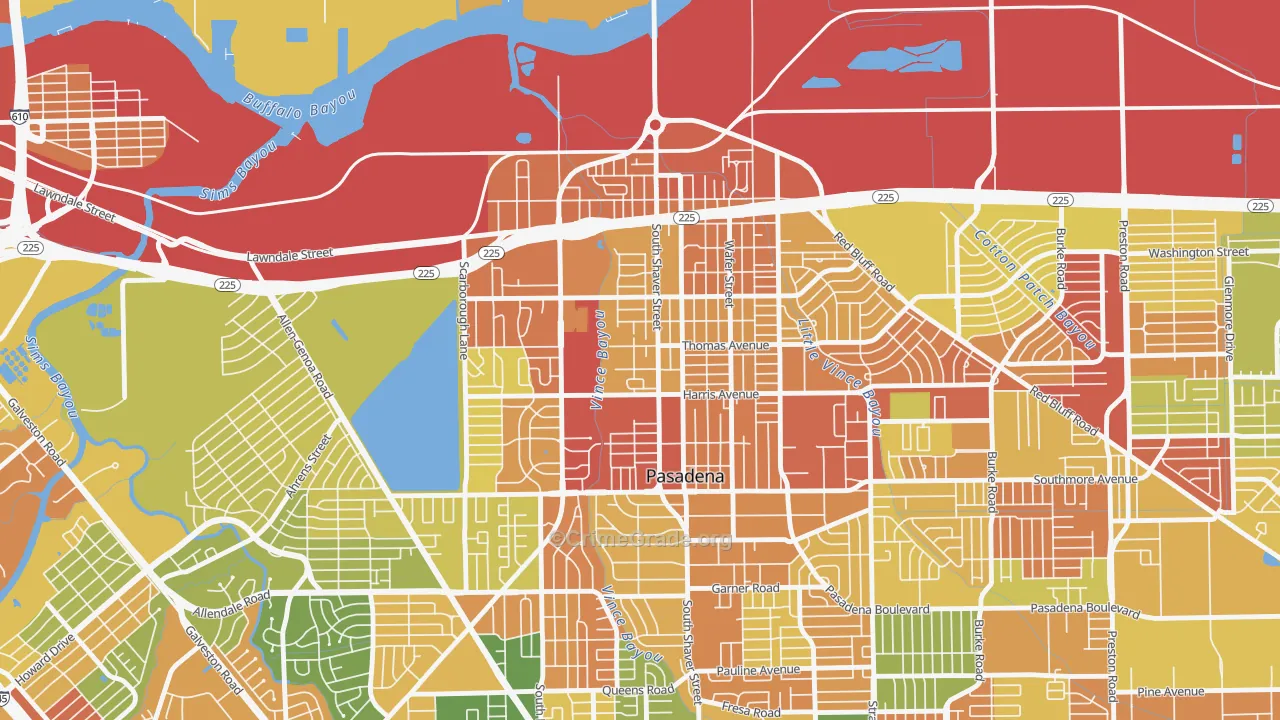 Downtown Pasadena, Pasadena, TX Map of Arson Rates