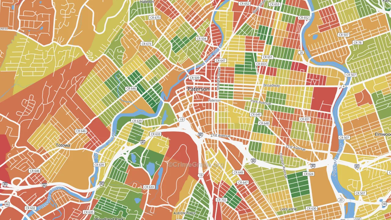 Downtown Paterson, Paterson, NJ Map of Arson Rates