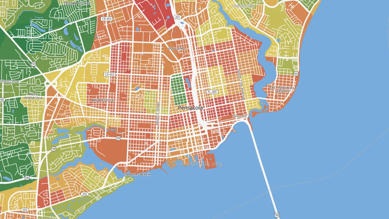 Downtown Pensacola, Pensacola, FL Map of Arson Rates