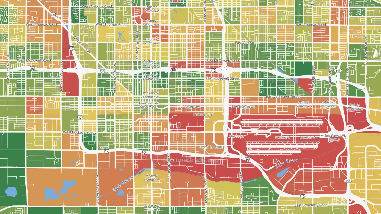 Downtown Phoenix, Phoenix, AZ Map of Arson Rates