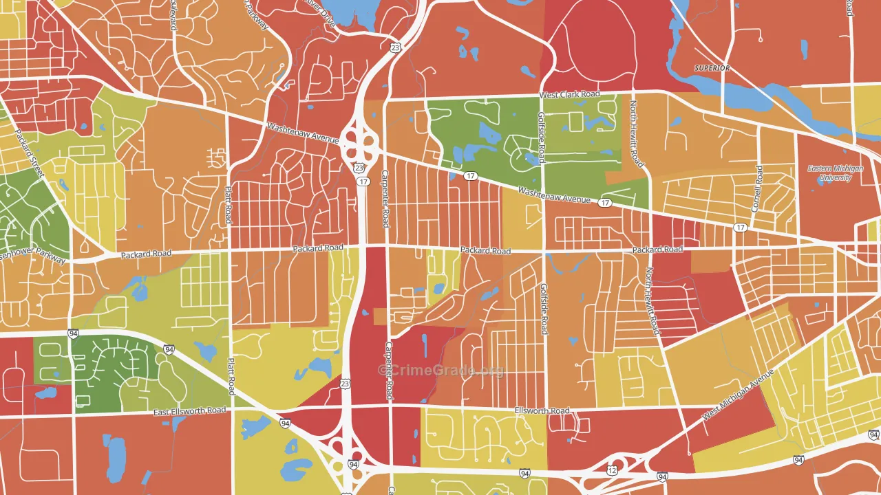 Downtown Pittsfield, Ann Arbor, MI Map of Arson Rates