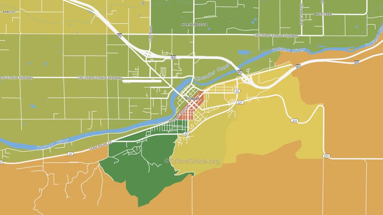 Downtown, Prosser, WA Map of Arson Rates