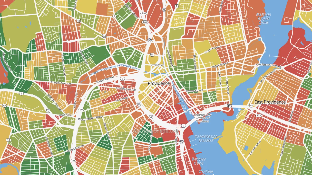 Downtown, Providence, RI Map of Arson Rates