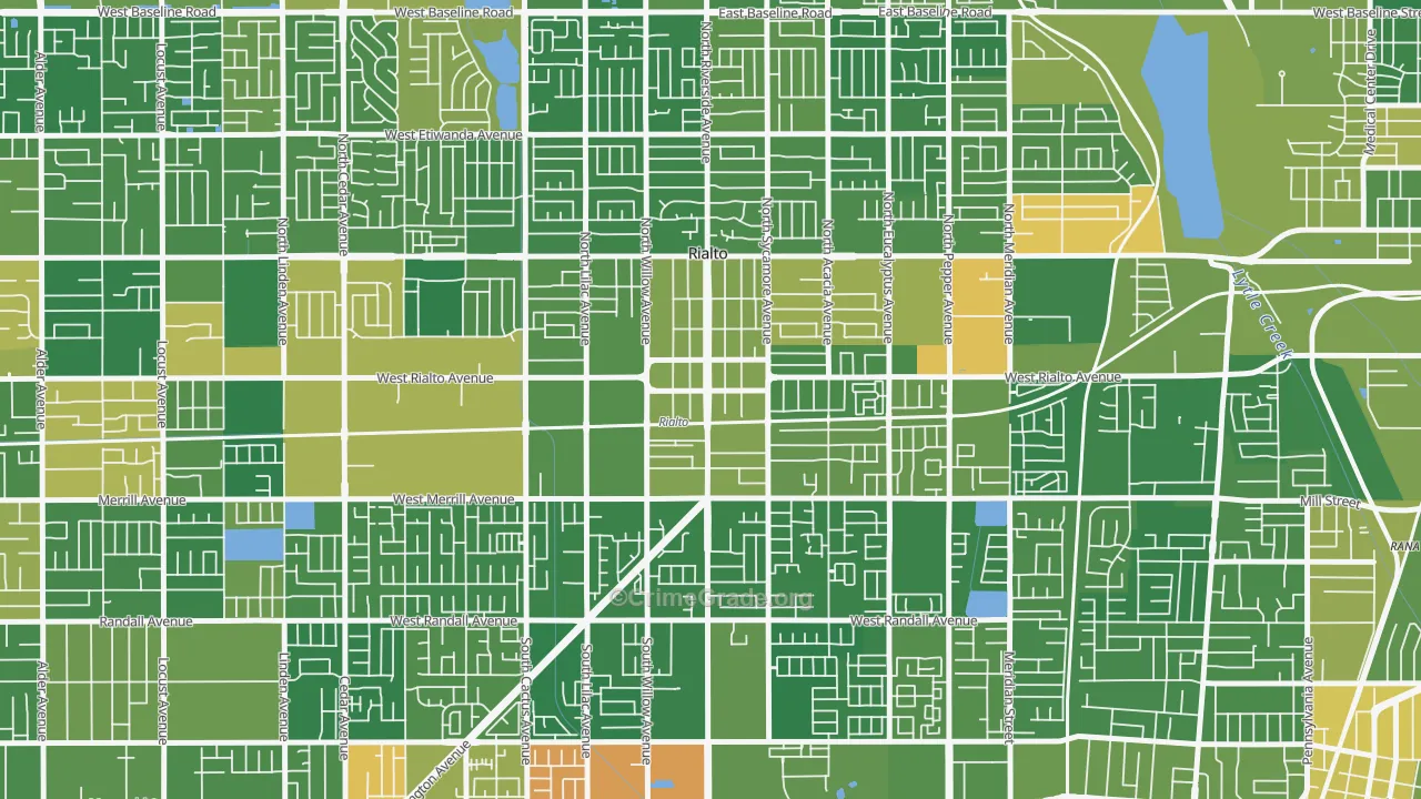 Downtown Rialto, Rialto, CA Map of Arson Rates