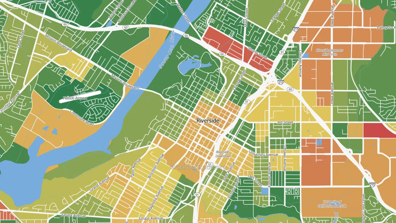 Downtown Riverside, Riverside, CA Map of Arson Rates