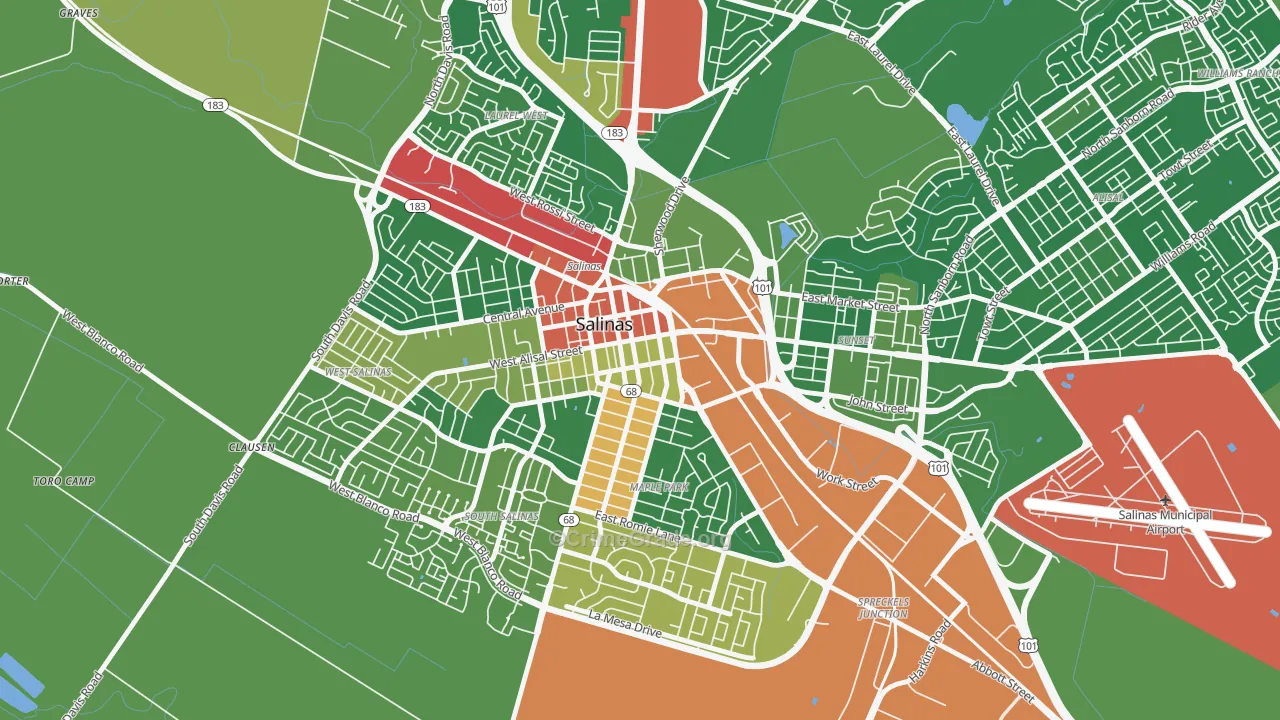Downtown Salinas, Salinas, CA Map of Arson Rates