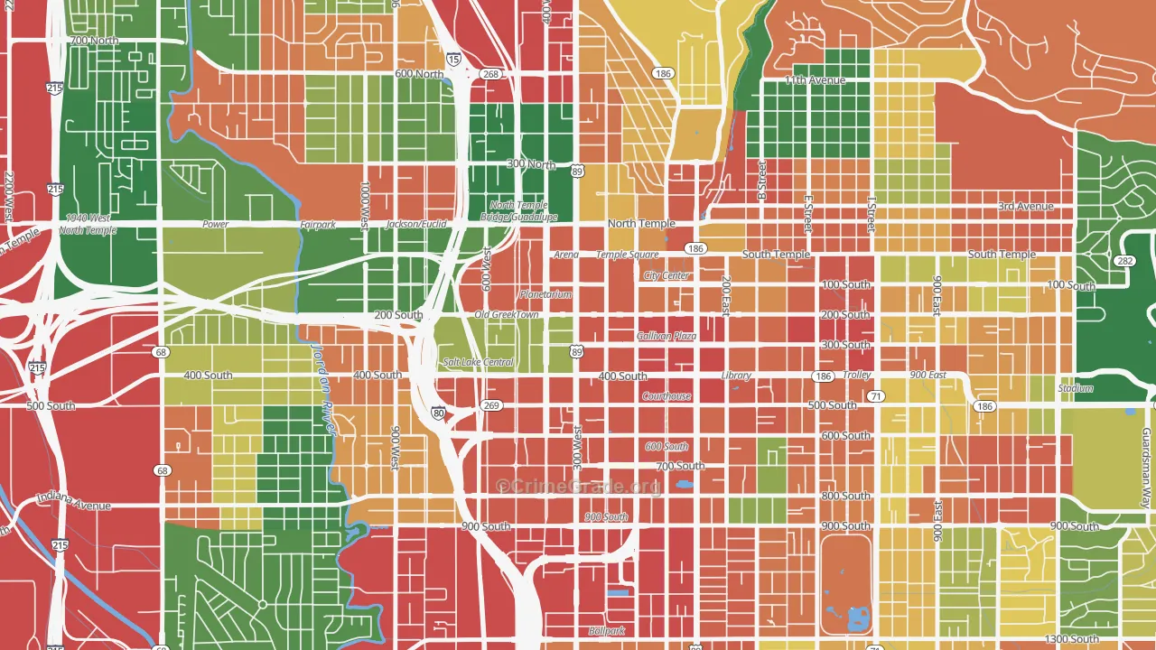 Downtown, Salt Lake City, UT Map of Arson Rates
