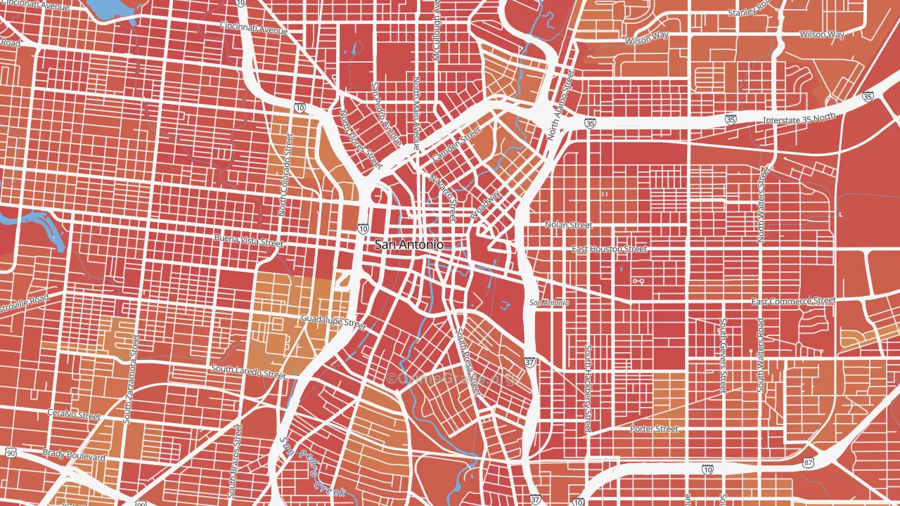 Downtown San Antonio, San Antonio, TX Map of Arson Rates