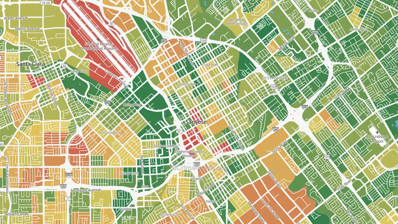 Downtown San Jose, San Jose, CA Map of Arson Rates