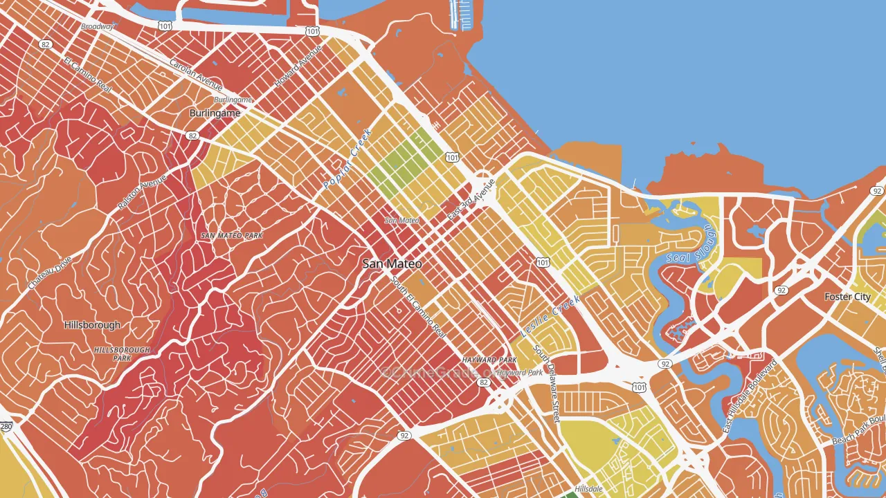 Downtown San Mateo, San Mateo, CA Map of Arson Rates