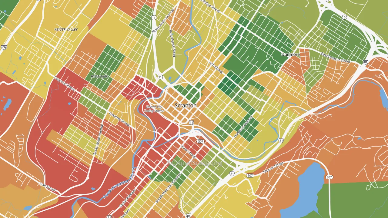 Downtown, Scranton, PA Map of Arson Rates