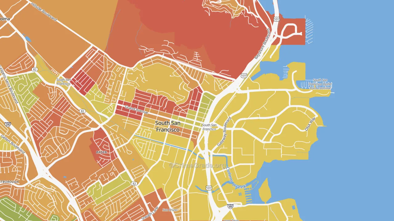 Downtown South San Francisco, South San Francisco, CA Map of Arson Rates