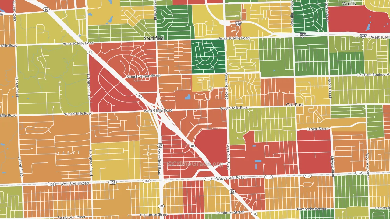 Downtown Southfield, Southfield, MI Map of Arson Rates