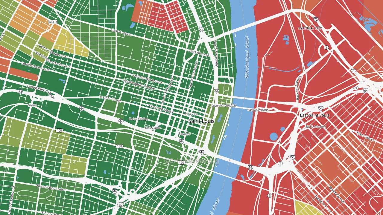 Downtown, St. Louis, MO Map of Arson Rates
