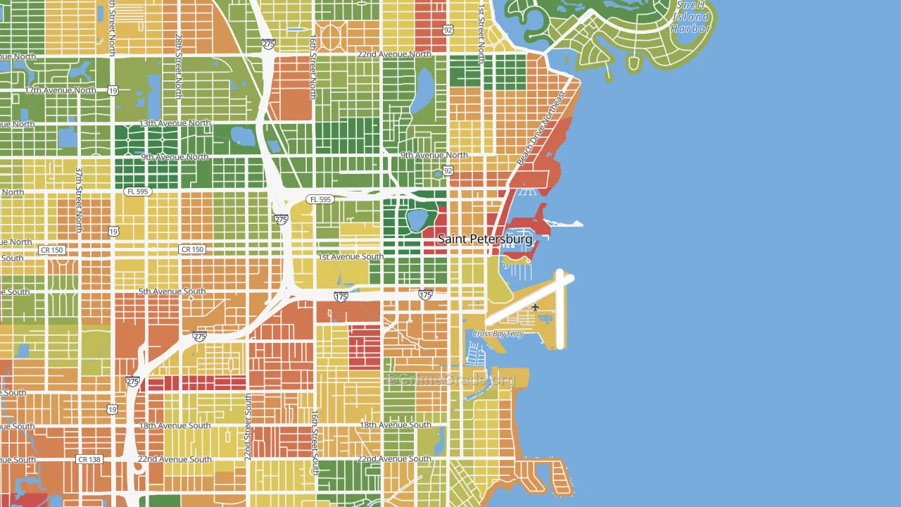 Downtown St Petersburg, St. Petersburg, FL Map of Arson Rates