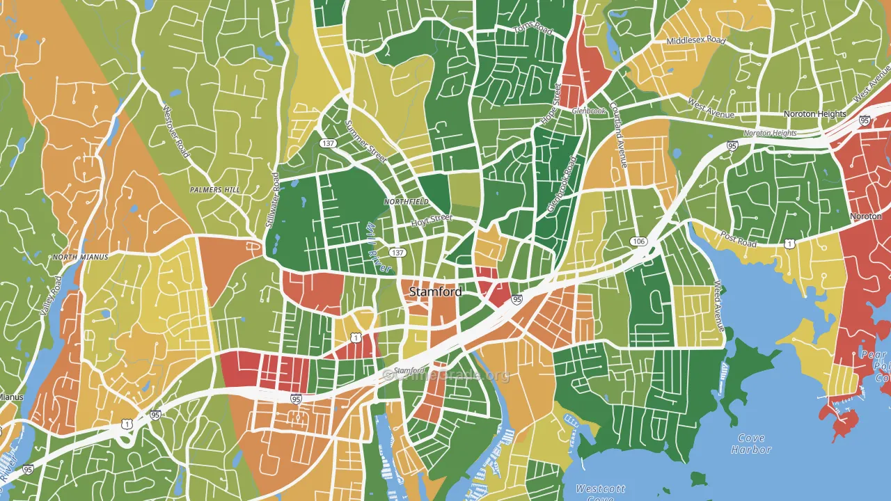 Downtown Stamford, Stamford, CT Map of Arson Rates
