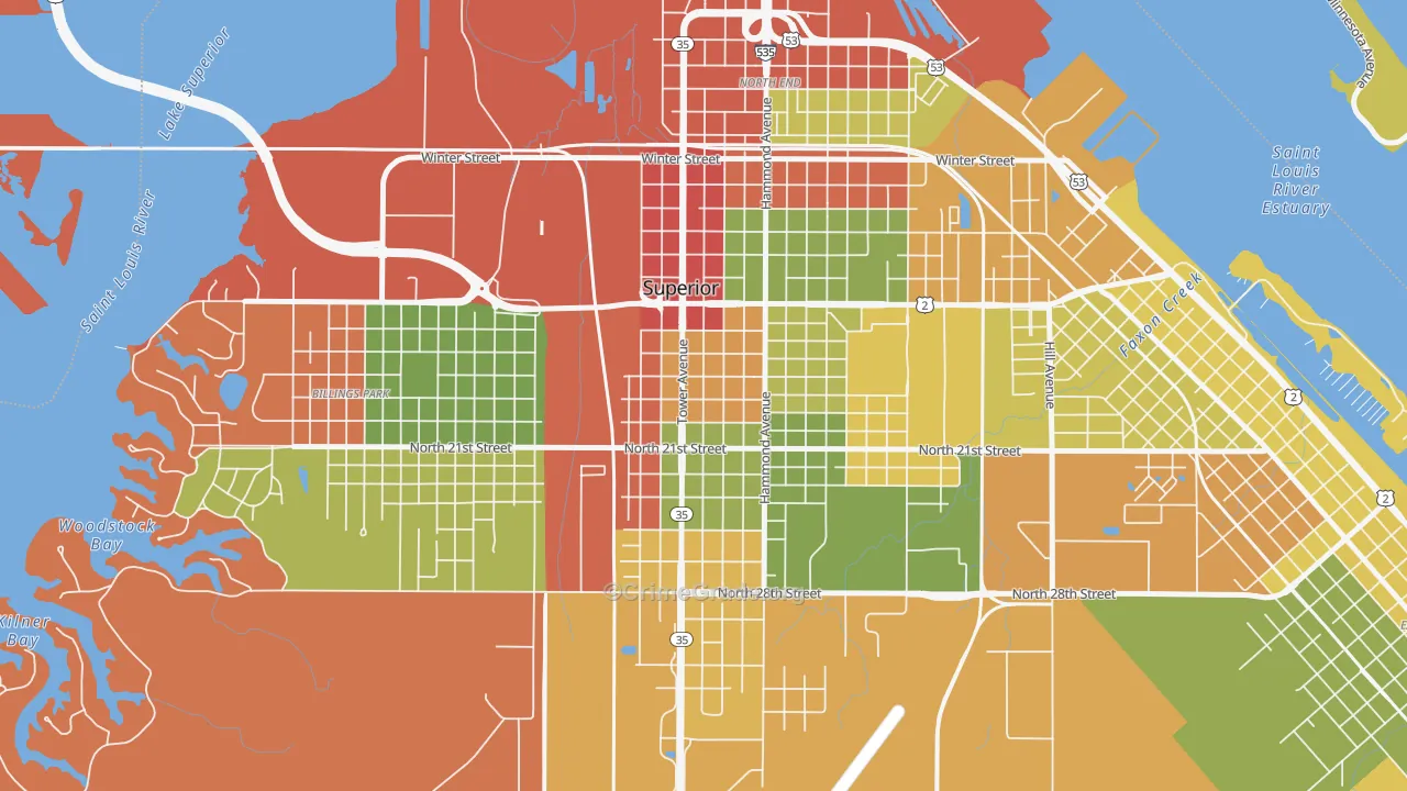 Downtown, Superior, WI Map of Arson Rates