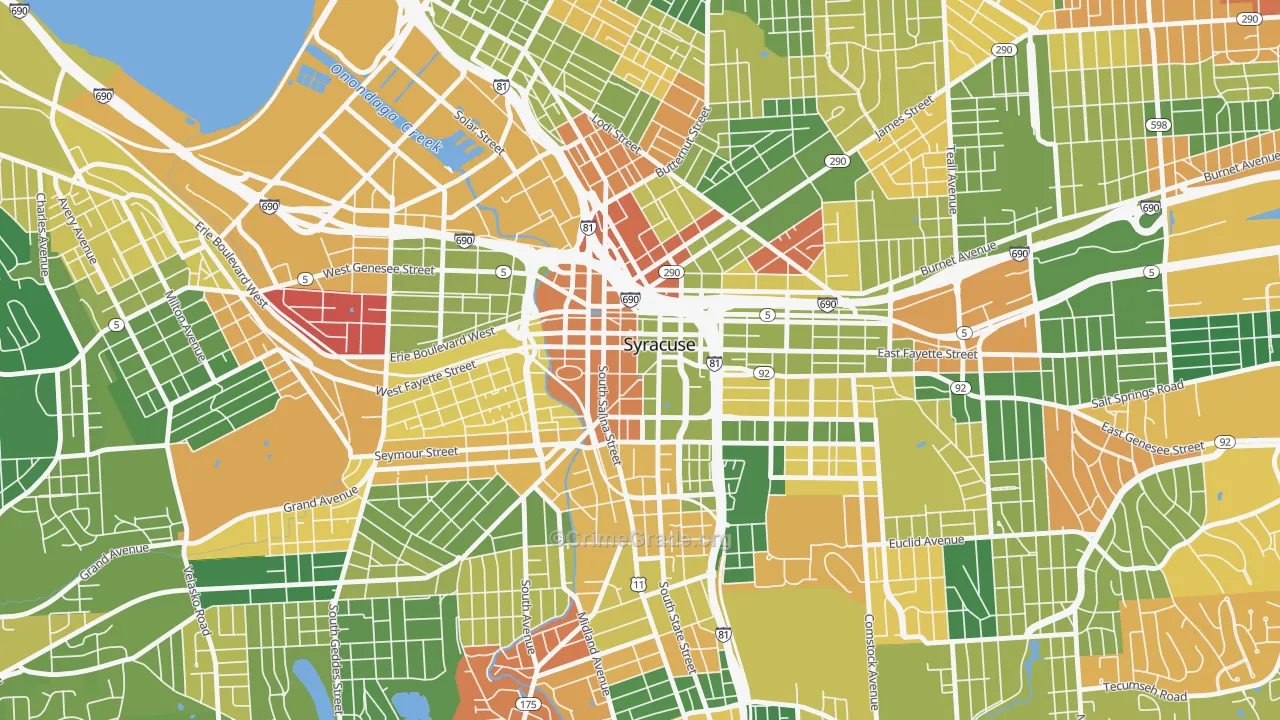 Downtown Syracuse, Syracuse, NY Map of Arson Rates