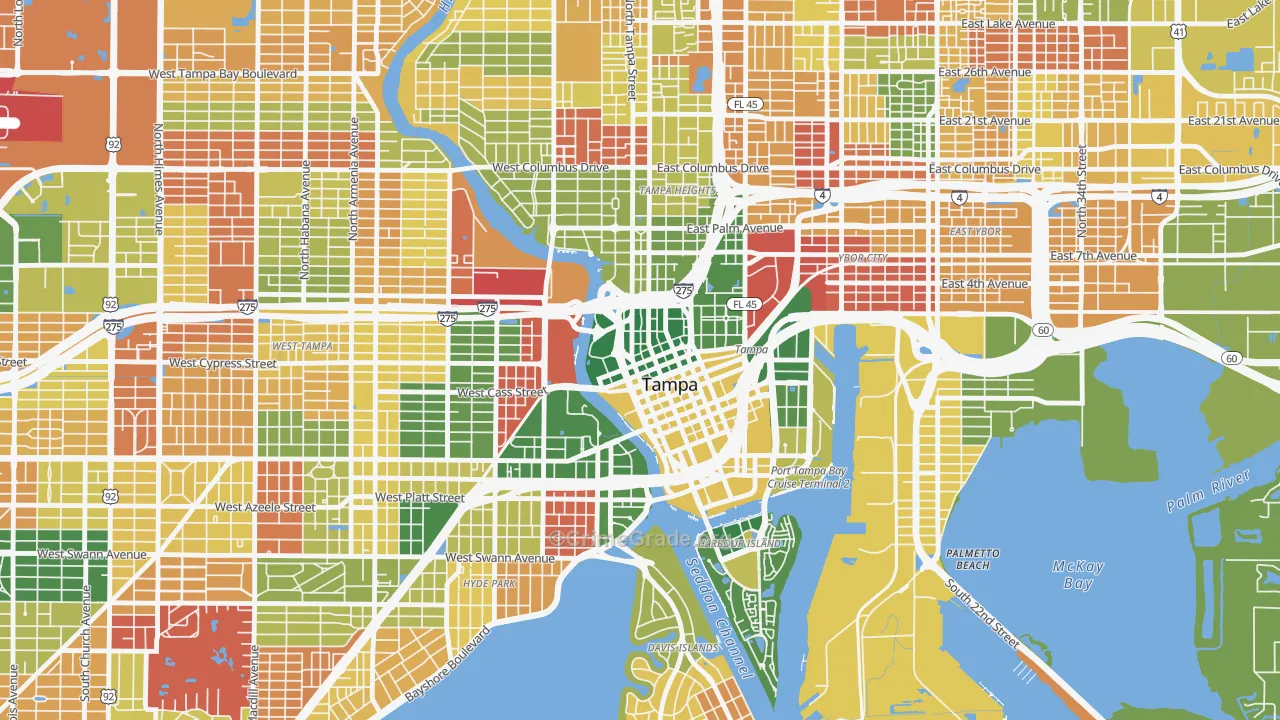 Downtown Tampa, Tampa, FL Map of Arson Rates