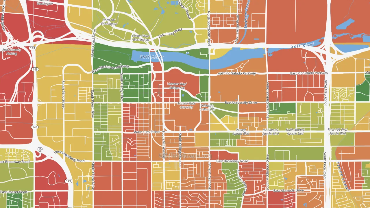 Downtown Tempe, Tempe, AZ Map of Arson Rates