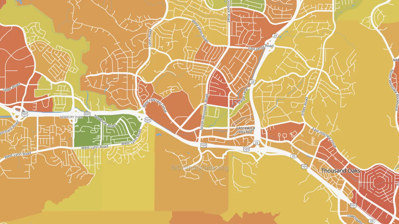 Downtown Thousand Oaks, Thousand Oaks, CA Map of Arson Rates