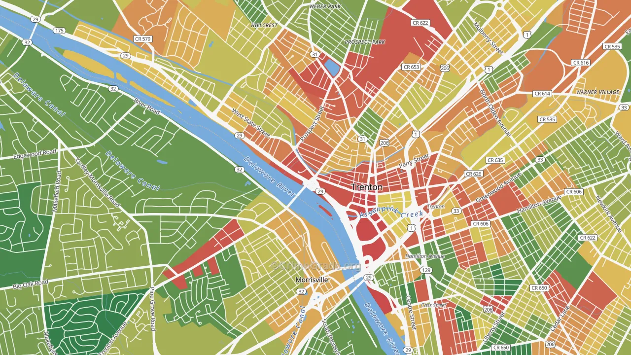 Downtown Trenton, Trenton, NJ Map of Arson Rates