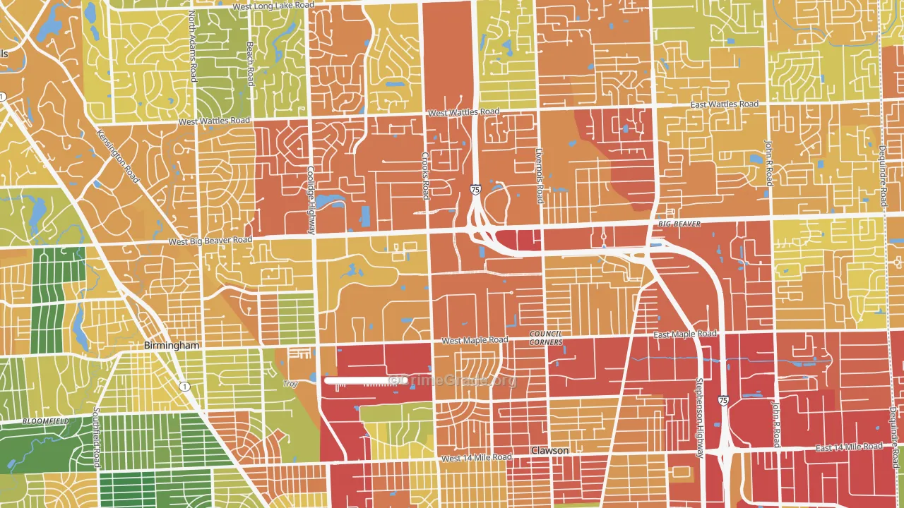 Downtown Troy, Troy, MI Map of Arson Rates