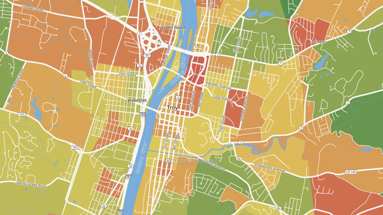 Downtown Troy, Troy, NY Map of Arson Rates