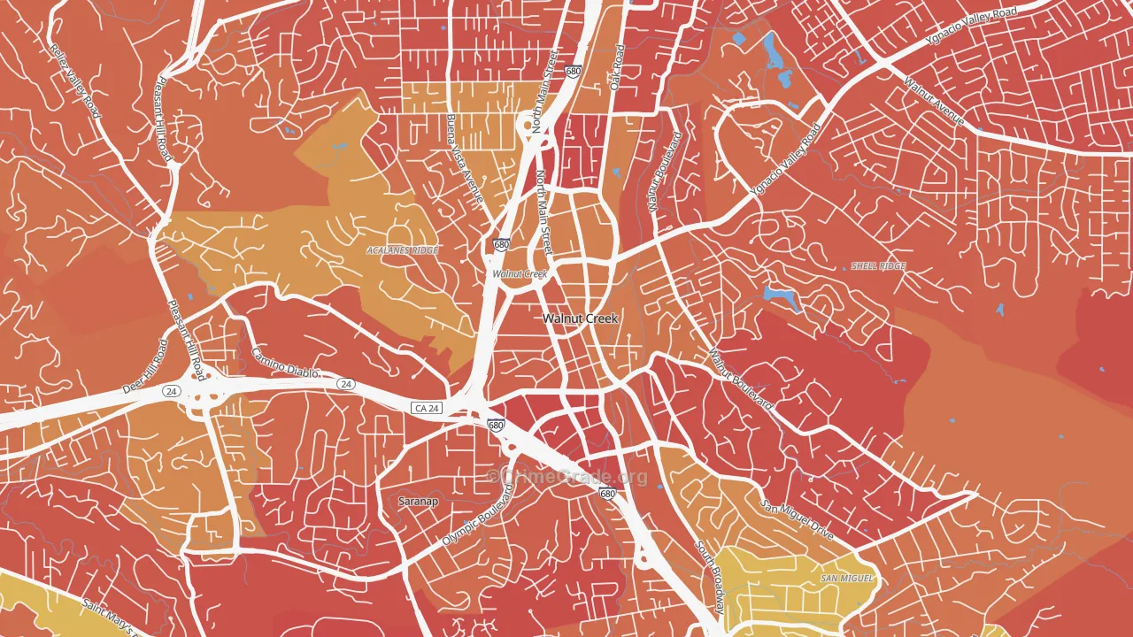 Downtown Walnut Creek, Walnut Creek, CA Map of Arson Rates