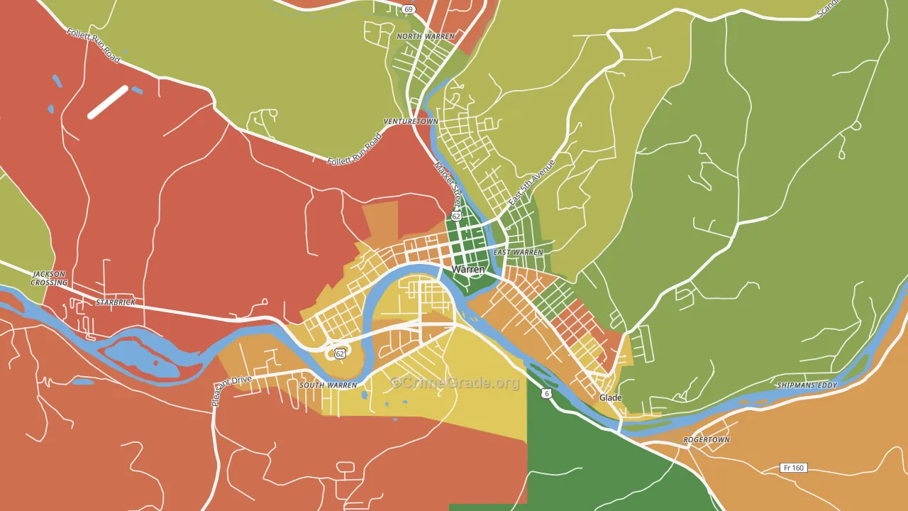 Downtown Warren, Warren, PA Map of Arson Rates