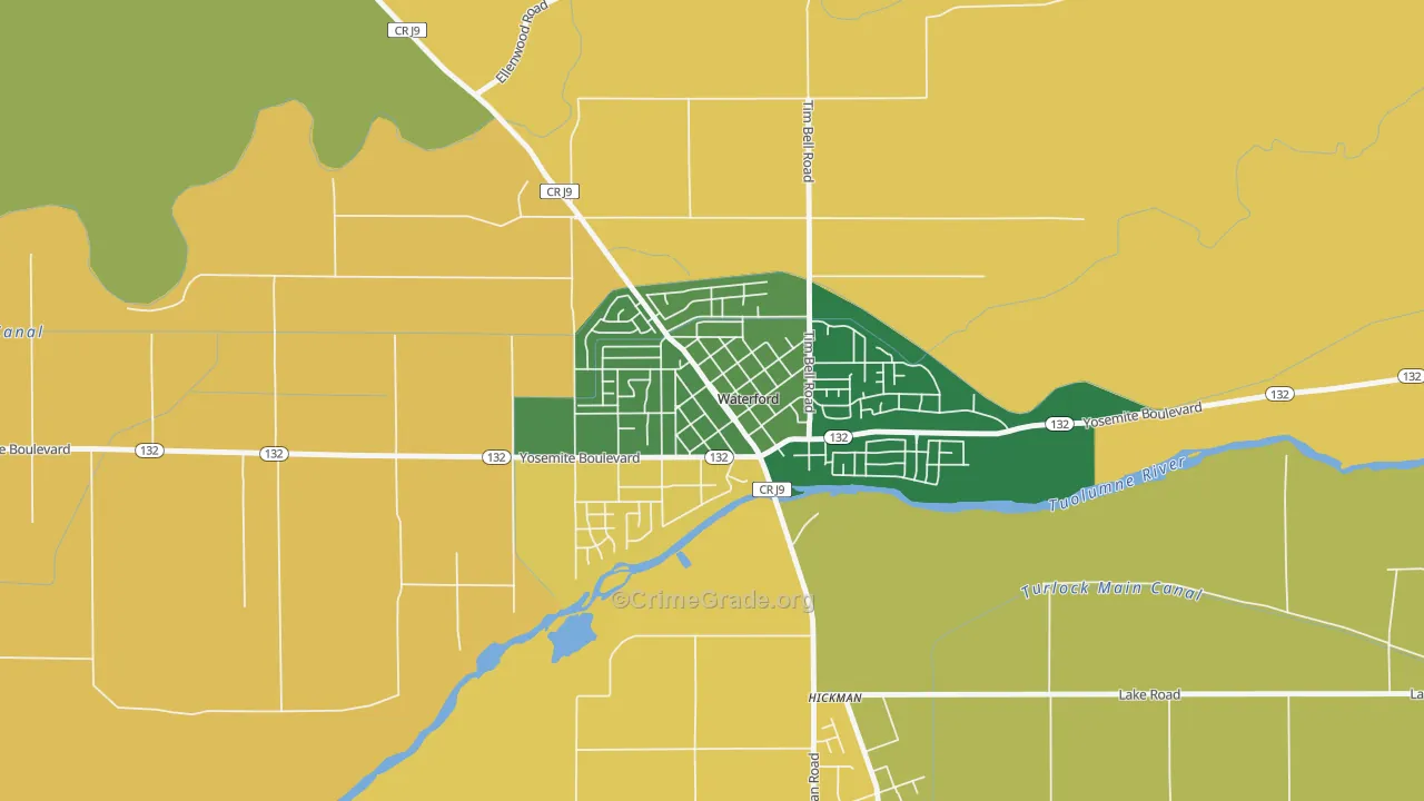 Downtown Waterford, Waterford, CA Map of Arson Rates