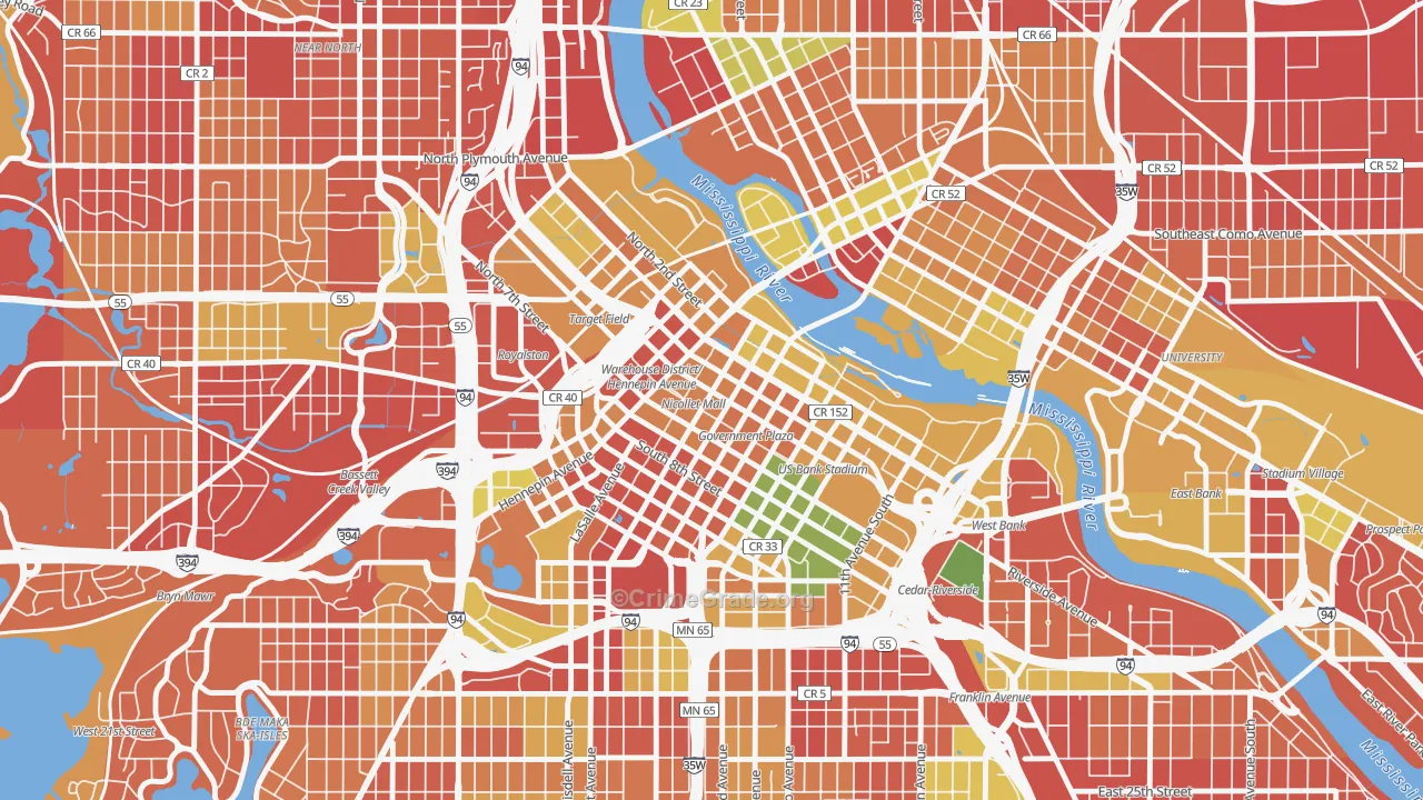 Downtown West, Minneapolis, MN Map of Arson Rates