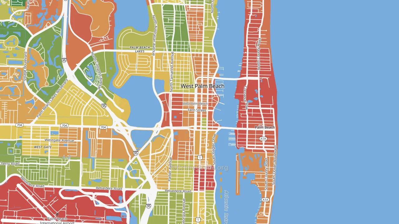 Downtown West Palm Beach, West Palm Beach, FL Map of Arson Rates