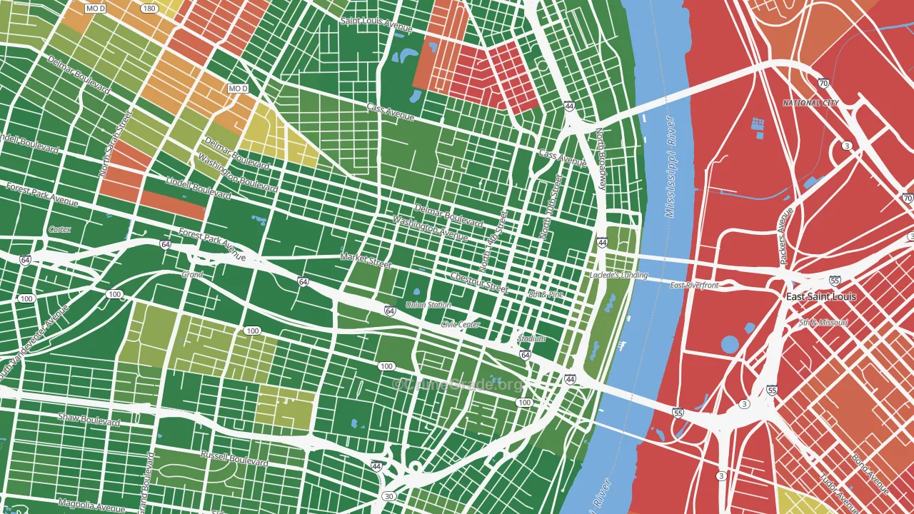 Downtown West, St. Louis, MO Map of Arson Rates