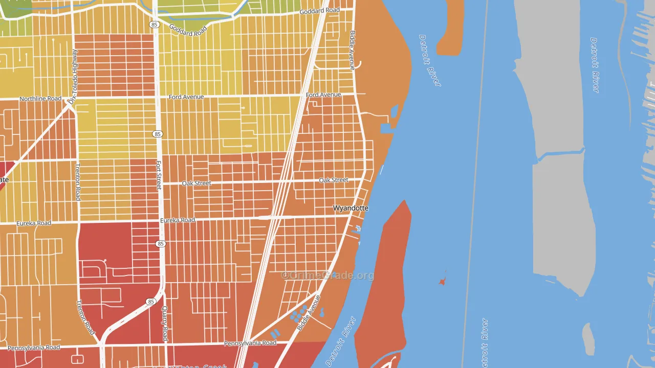 Downtown Wyandotte, Wyandotte, MI Map of Arson Rates