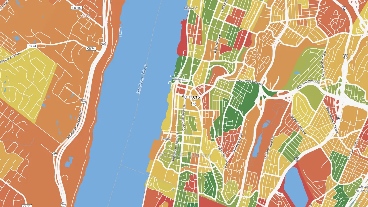 Downtown Yonkers, Yonkers, NY Map of Arson Rates