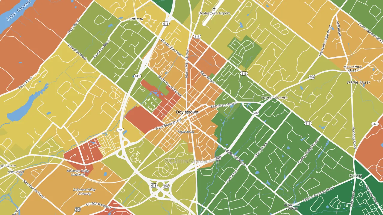 Doylestown Historic District, Doylestown, PA Map of Arson Rates