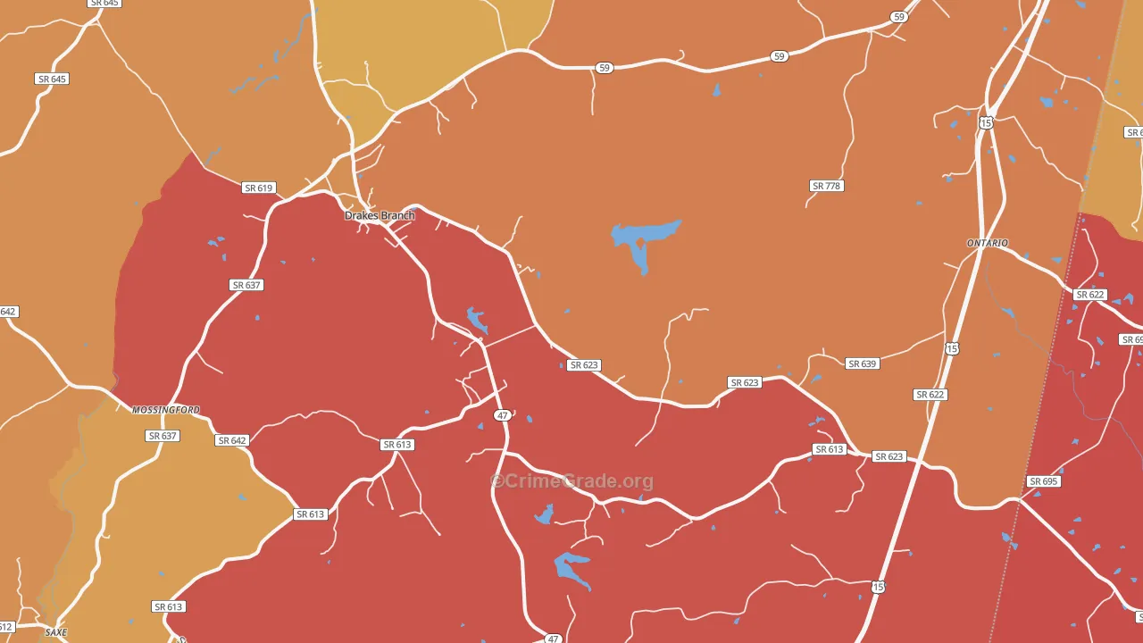 Drakes Branch, VA Map of Arson Rates