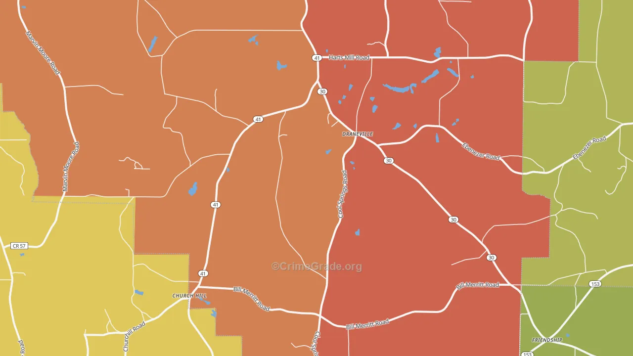 Draneville, GA Map of Arson Rates