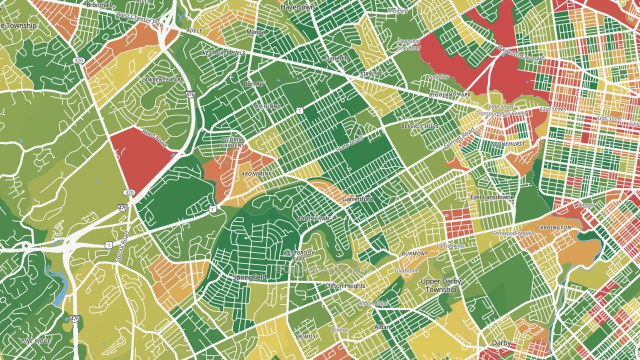 Drexel Hill, PA Map of Arson Rates