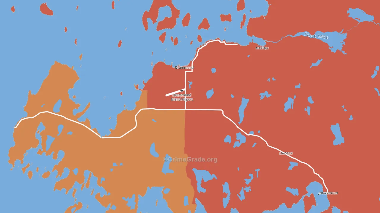 Drummond Island, MI Map of Arson Rates
