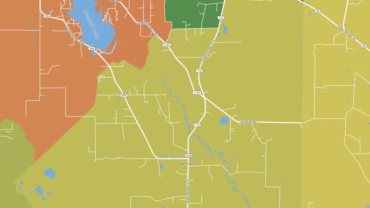 Dry Creek, LA Map of Arson Rates