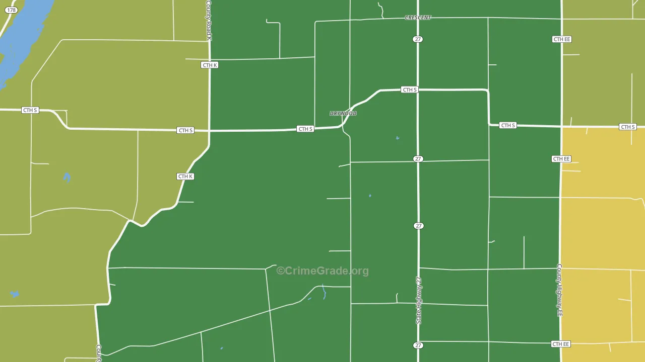 Drywood, WI Map of Arson Rates