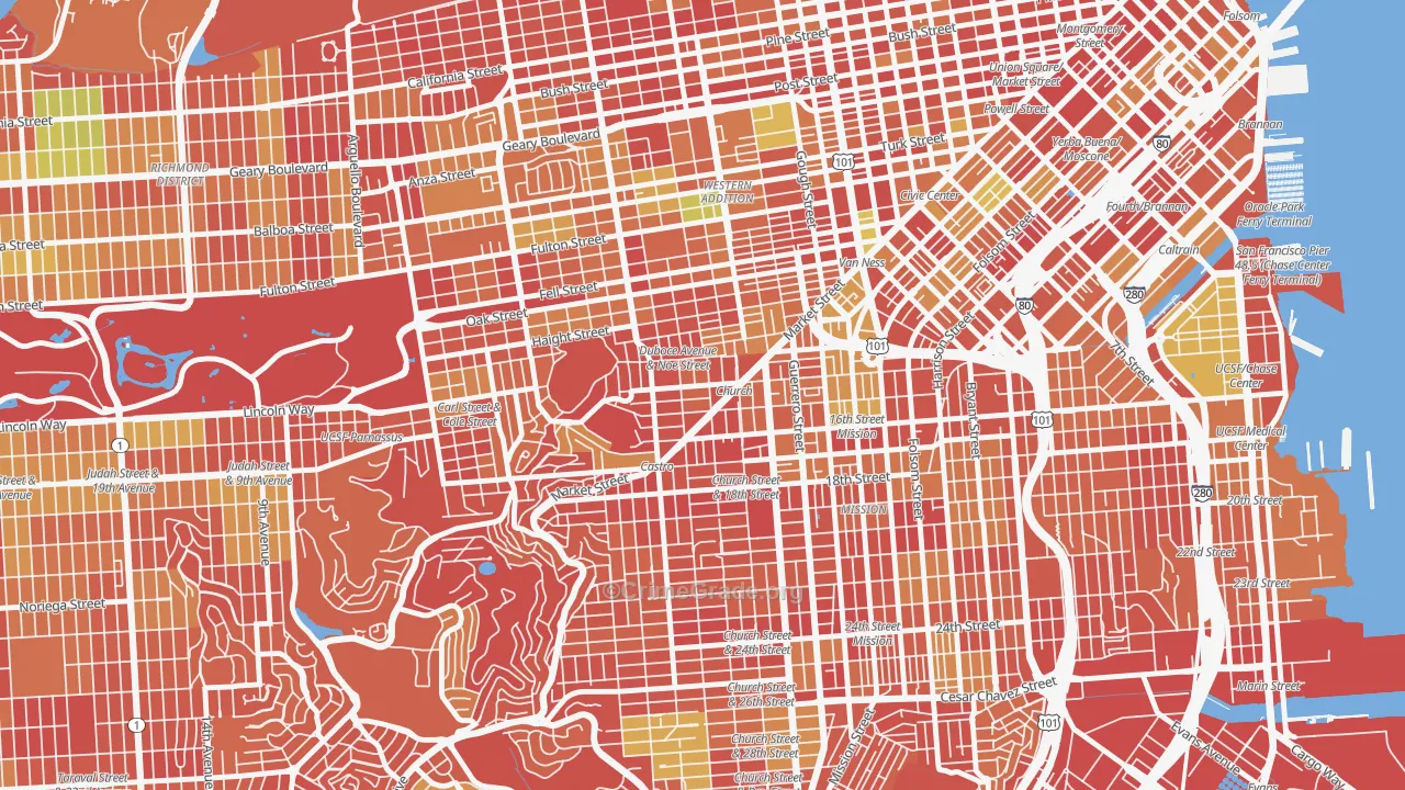 Duboce Triangle, San Francisco, CA Map of Arson Rates