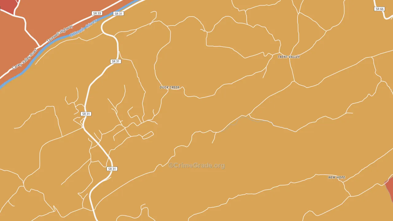 Duck Creek, TN Map of Arson Rates