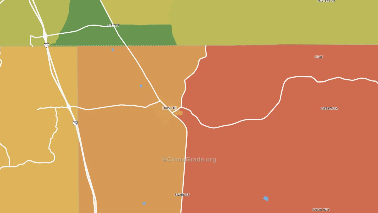 Duck Hill, MS Map of Arson Rates